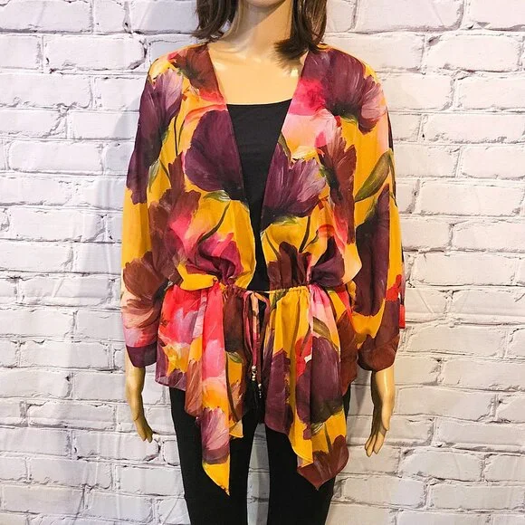 MELANIE LYNE - Colourful floral print sheer kimono - Picture 3 of 10